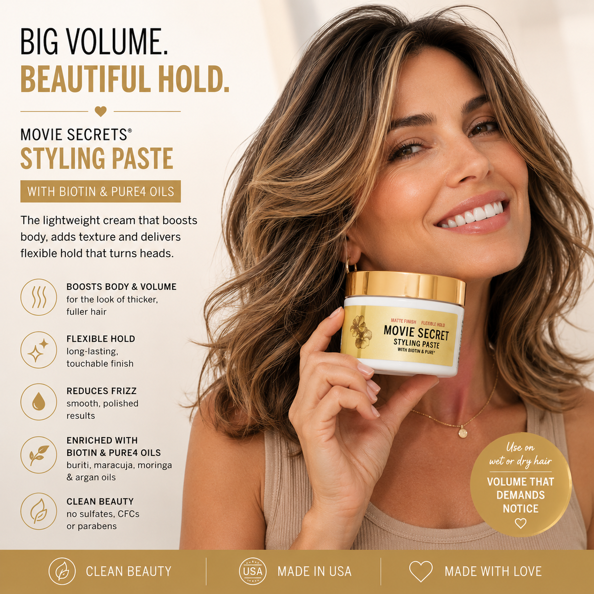 Movie Secrets Styling Paste with Biotin & Pure4 - 4 oz.