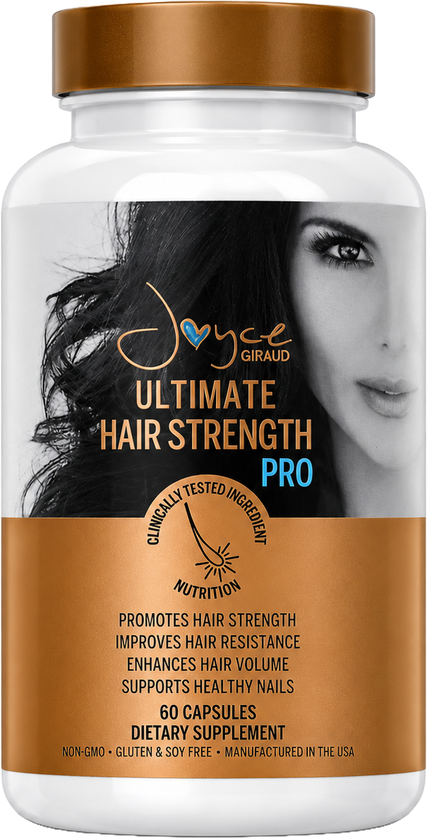 Ultimate Hair Strength PRO supplement bottle by Joyce Giraud, 60 capsules